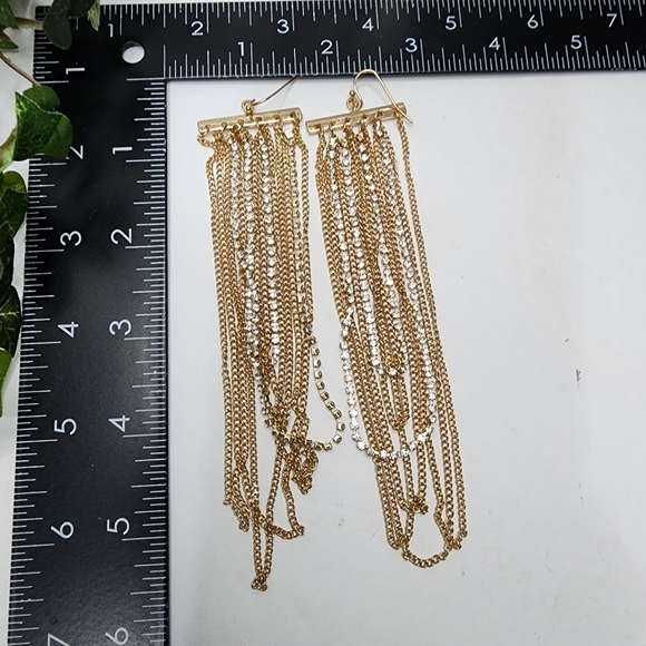 Gold Long Dangle Chain and Crystal Statement Earrings - Picture 5 of 5